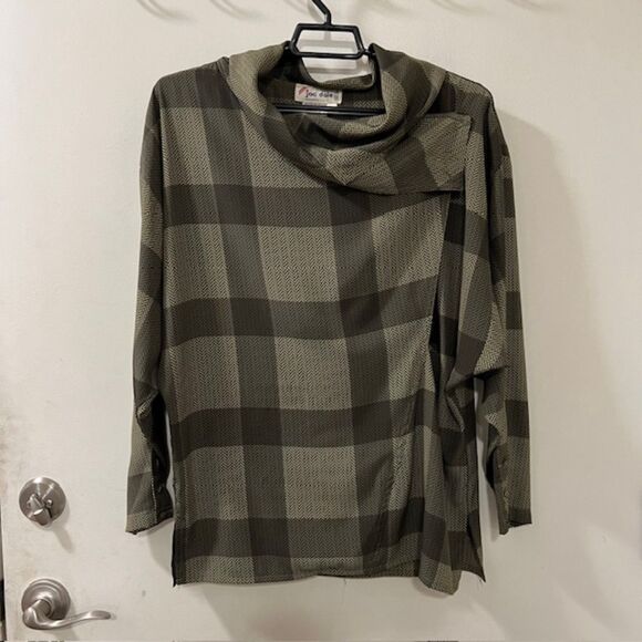 Vintage 80s Jac Dale Womens Green Plaid Cowl Neck Top Size 12/42 - Picture 5 of 12